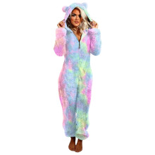 Damen-Bären-Einteiler-Pyjama, Winter, dick, locker geschnitten
