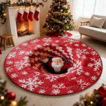 Weihnachtlicher 3D-Teppich mit optischer Täuschung, rund, 120 cm