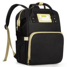 Mochila preta para fraldas com bolsos térmicos.