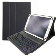 Universele tablettoetsenbordhoes met regenboogachtergrondverlichting, zwart