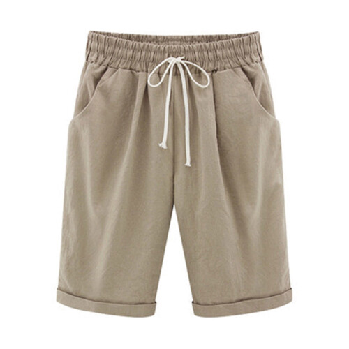 Damejerseyshorts med lommer, khaki, L