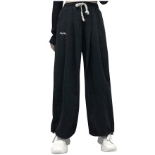 Calça feminina preta de perna larga com cintura elástica tamanho XXL