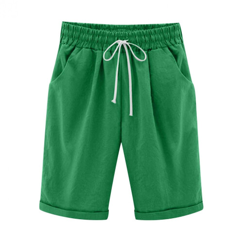 Pantaloncini da donna in cotone e lino, verdi, taglia 8