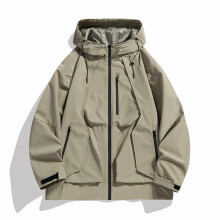 Giacca antivento impermeabile da uomo con cappuccio e tasche,