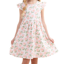 Rochie de vară florală pentru fete, cu mânecă scurtă, stil prințesă, mărime