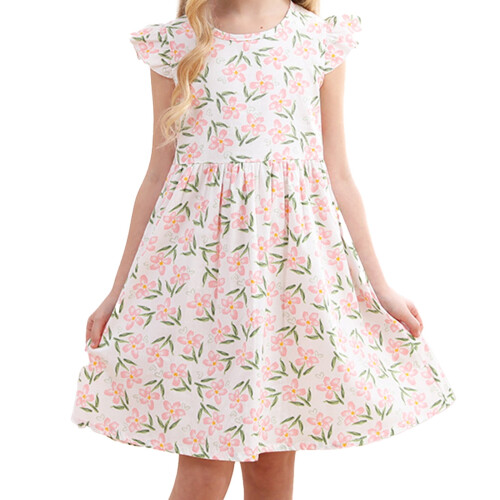 Robe d'été fleurie pour fille, manches courtes, style princesse, taille