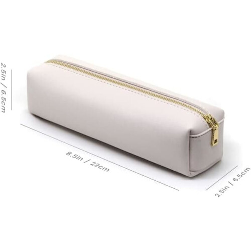 PU Pencil Case Large Capacity Cosmetic Organizer Beige 1