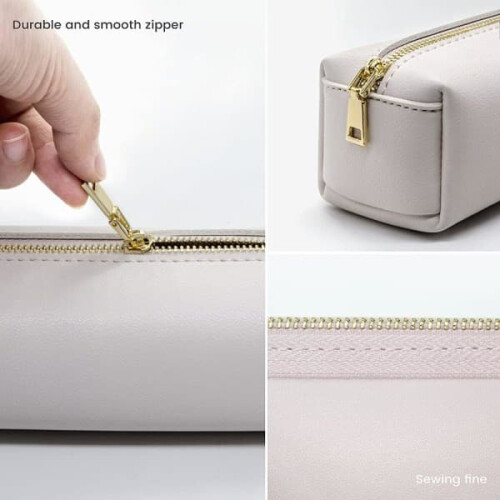 PU Pencil Case Large Capacity Cosmetic Organizer Beige 2