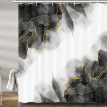 Duschvorhang in schwarzem und goldenem Marmor-Look, 183 x 213 cm
