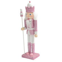 Estatueta de Quebra-Nozes de Madeira Rosa de 30 cm Solider Cabelo Branco Com Strass Embutido Fantoche Quebra-Nozes Soldado Boneca Ornamento de