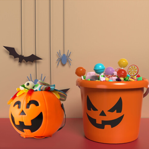 Κουβάς με γλυκά κολοκύθας για το Halloween, πορτοκαλί, φορητός 1