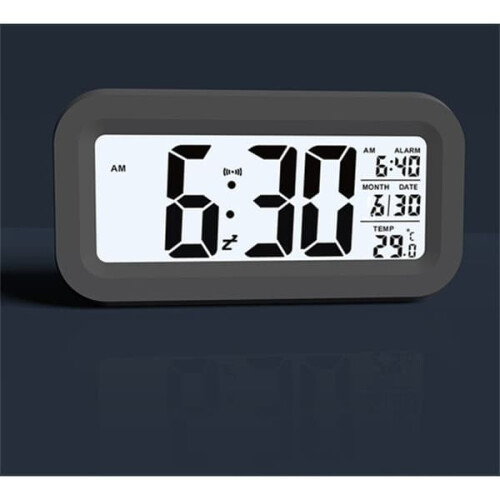 Black Digital Alarm Clock with Light Wake-Up and Large 1