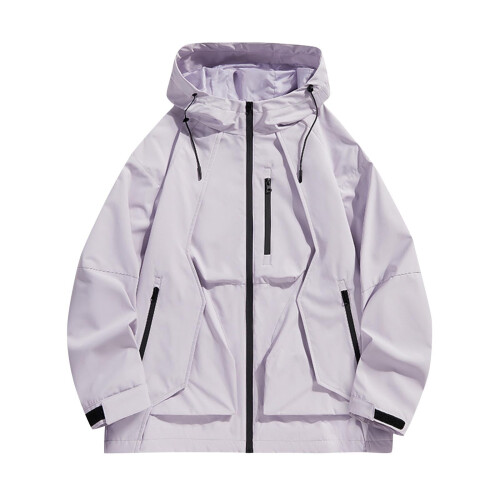 Giacca antivento impermeabile da uomo con cappuccio e tasche, 1
