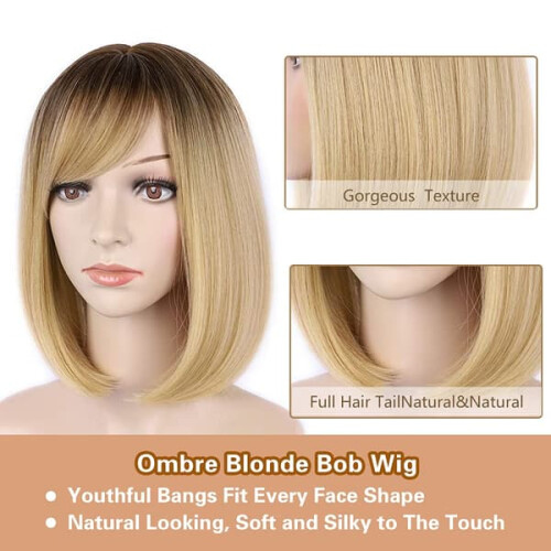 Blonde wig with bangs 14 inches 1