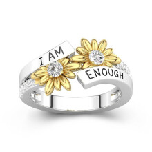Zonnebloemring voor dames met de inscriptie 'I Am Enough' (Ik ben genoeg) Maat