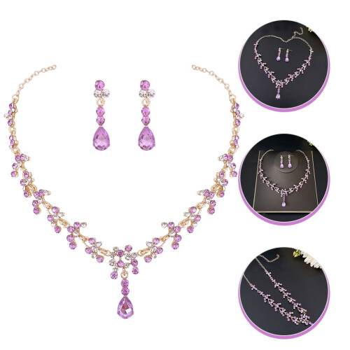 Conjunto de colar e brincos violeta com strass (1 conjunto)