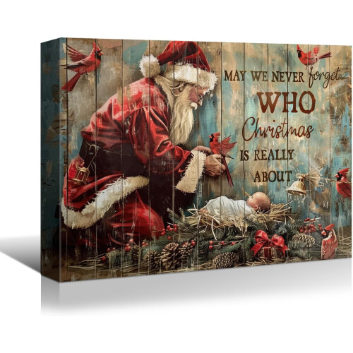 Quadro de Natal com Papai Noel em Tela 18x12 polegadas
