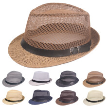 Men's Fedora Hat Grey Wide Brim Mesh Summer Sun Hat