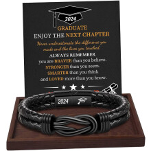 Pulseira masculina trançada em couro marrom com símbolo do infinito.