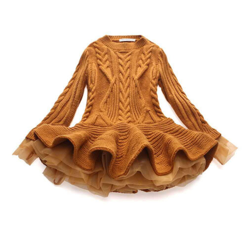 Winterpulloverkleid für Kleinkinder Mädchen, langärmelig, beige