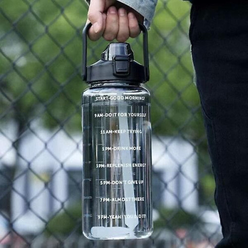 Water bottle with straw 2 liters time marker black 1