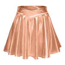 Damesrok met plooien in roségoud metallic en hoge taille