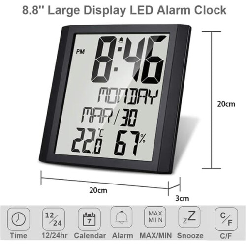 Digital wall clock with 8.6-inch HD display, calendar and 1