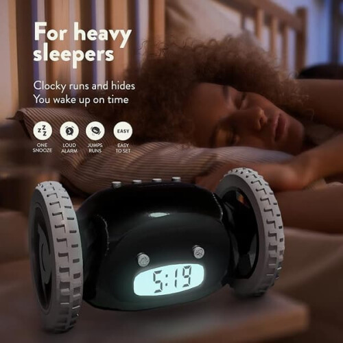Rolling Alarm Clock Black Extra Loud for Heavy Sleepers 1