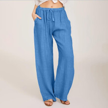 Damen-Loungewear-Hose aus Baumwoll-Leinen-Mischgewebe, weites Bein, lockere Passform