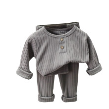 Conjunto de ropa interior térmica acanalada para niño pequeño, color gris, 2 piezas