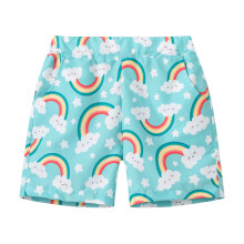 Kids quick-dry swim trunks tropical print light blue