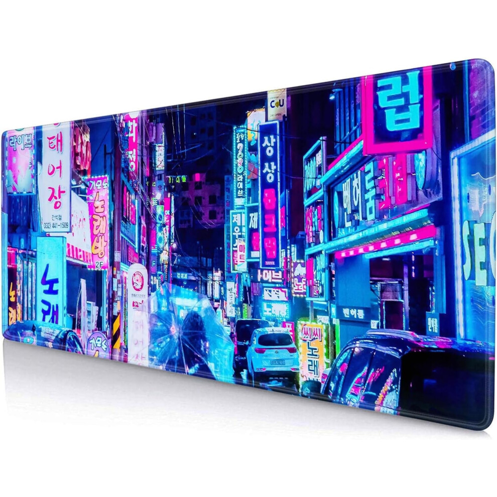Neon Street Desk Mat Japanese Vaporwave Xl 31.5X11.8 Cyan 922042398559