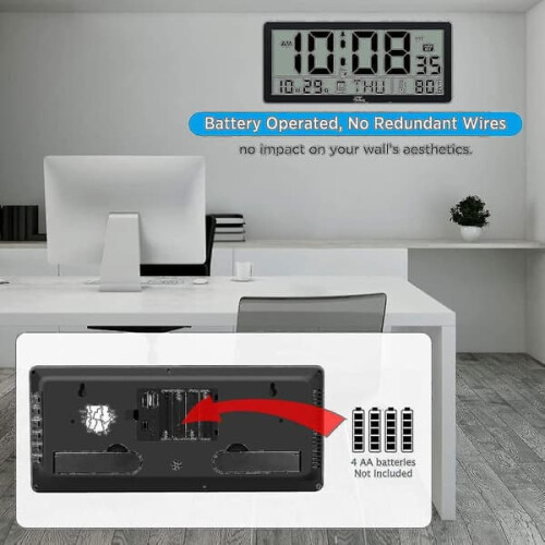 Digital Wall Clock 14 Inch Battery Powered with Temperature 2