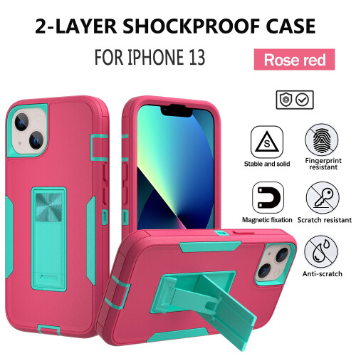 Capa para iPhone 13 com suporte, nas cores rosa, vermelho e verde, 6,1 polegadas. 1