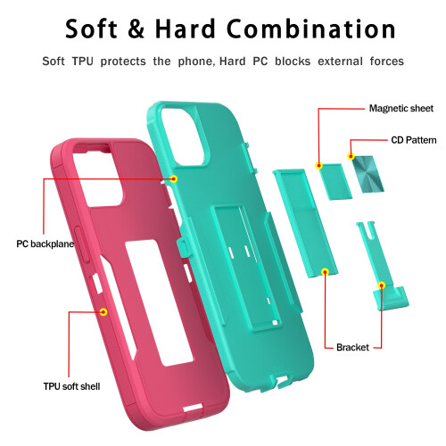 Capa para iPhone 13 com suporte, nas cores rosa, vermelho e verde, 6,1 polegadas. 2