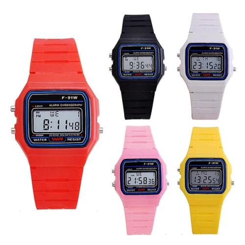 F-91W digital watch unisex retro yellow 1