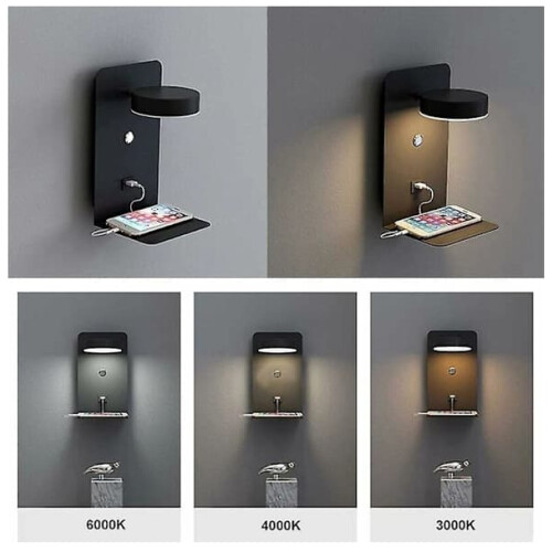 Applique murale LED avec port USB, 12 W, tricolore, intensité variable, rotative 2