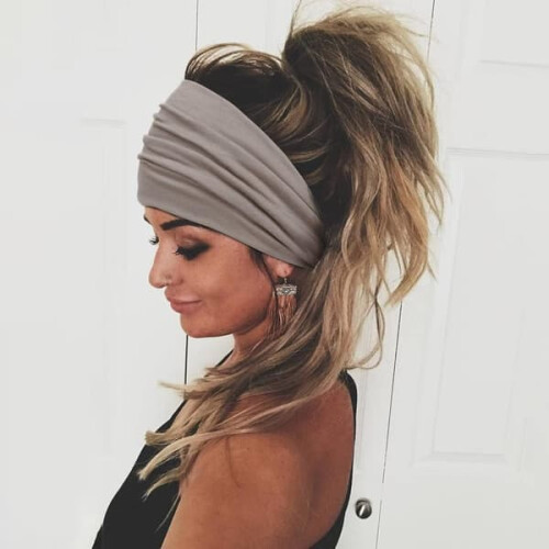 Women's wide boho yoga headband gray 1