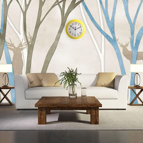 Silent Round Yellow Wall Clock Quartz Battery Operated 9 2