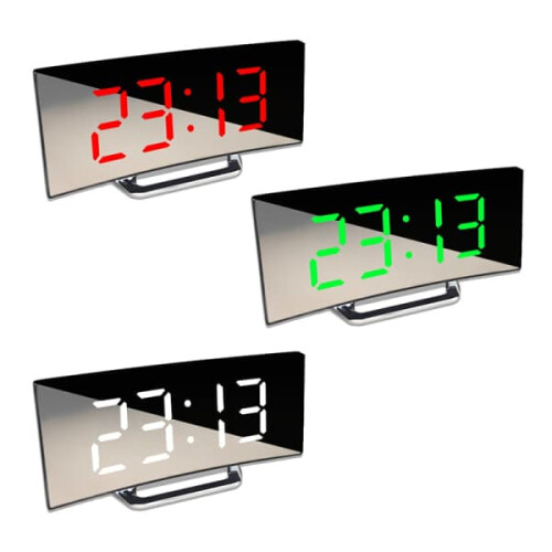 Digital Alarm Clock LED Dimmable Curved White One Size 1