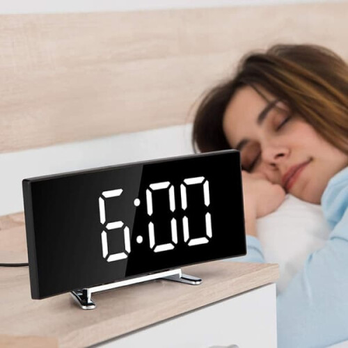 Digital Alarm Clock LED Dimmable Curved White One Size 2