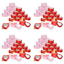 96Pcs 4Oz Heart Shaped Metal Tins, Empty Tea Light Mold Heart Shaped Box with Clear Window Lids Tin Candle Containers