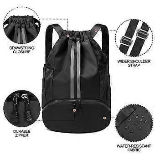 Gym Bag Drawstring Black Large PE Sports Backpack 1