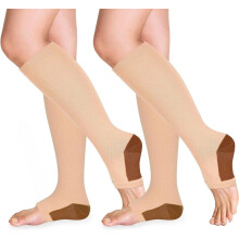 Compression Socks Open Toe 15-20 mmHg Knee High 2 Pairs