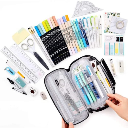 Pencil case yellow black spacious with multiple compartments 1