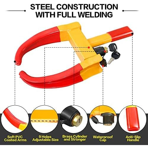 KAYCENTOP wheel clamp lock red yellow universal adjustable 1