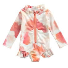Girls' long sleeve zip swimsuit with print pink 4-5 years