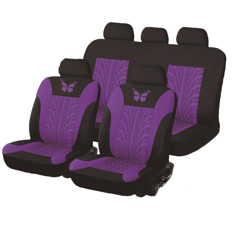 Auq Fabric Car Seat Covers Full Set 5 Pcs Purple 9178400651205