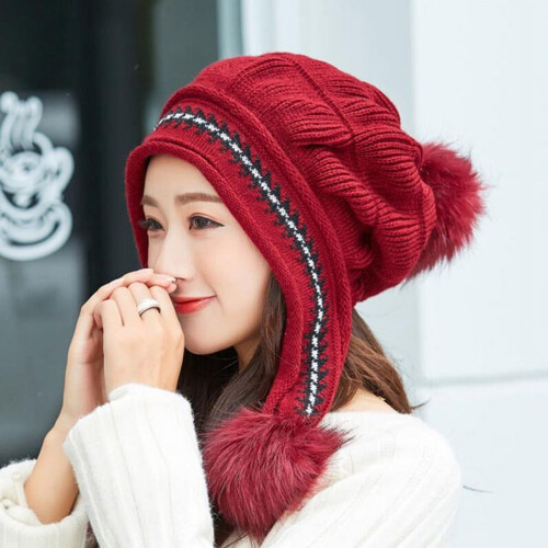 Dames wintermuts en -handschoenen set, gebreid met pompon 2