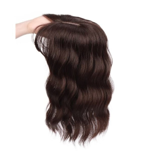 Curly Wavy Hairpiece with Bangs Dark Chestnut Brown 1